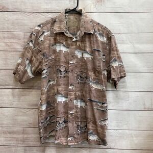 EXCELLENT CONDITION VINTAGE NORTH RIVER SHIRT‎ IN ALLOVER FISHING PRINT